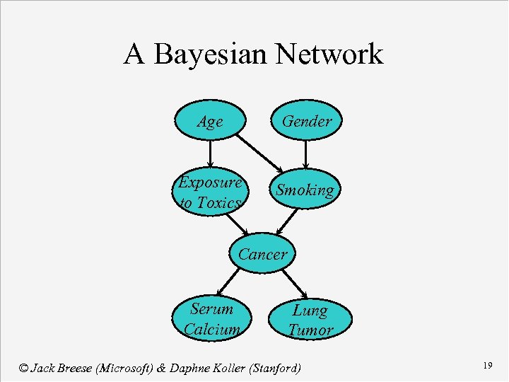 A Bayesian Network Age Gender Exposure to Toxics Smoking Cancer Serum Calcium Lung Tumor