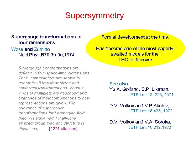 Supersymmetry Supergauge transformations in four dimensions Wess and Zumino Nucl. Phys. B 70: 39