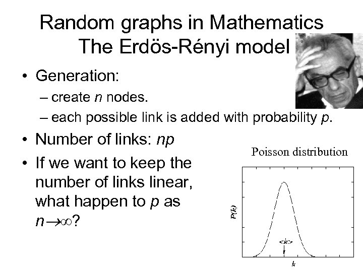 Random graphs in Mathematics The Erdös-Rényi model • Generation: – create n nodes. –