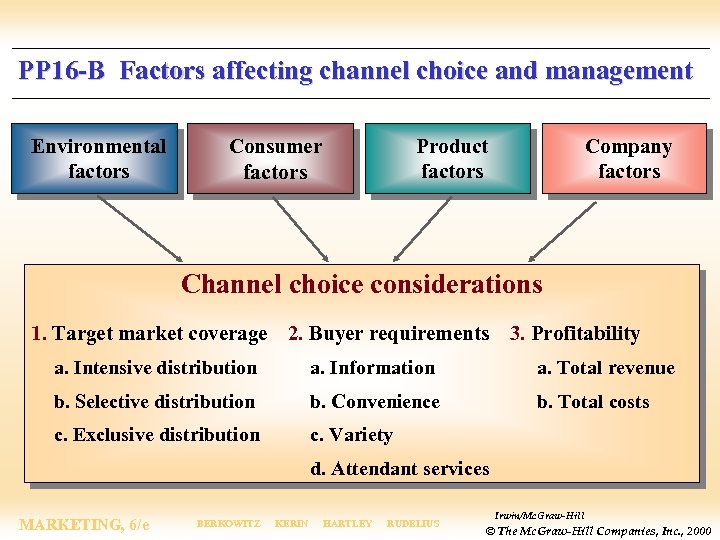 PP 16 -B Factors affecting channel choice and management Environmental factors Consumer factors Product