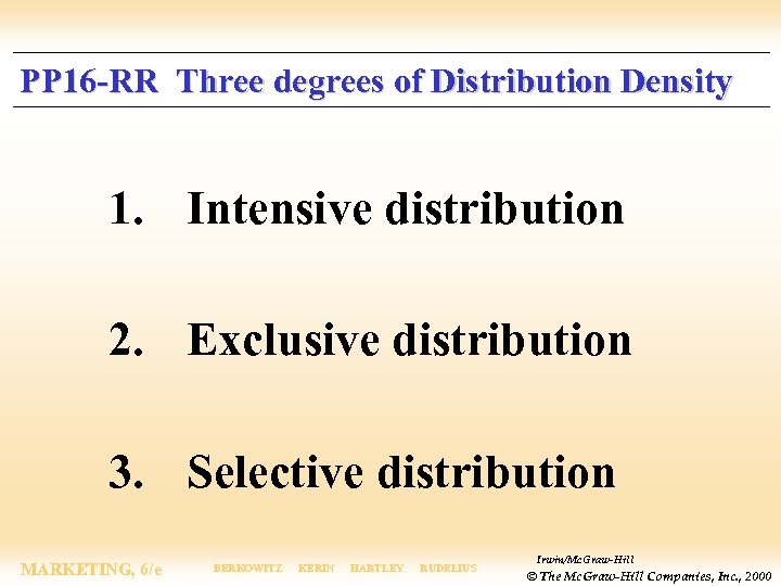 PP 16 -RR Three degrees of Distribution Density 1. Intensive distribution 2. Exclusive distribution