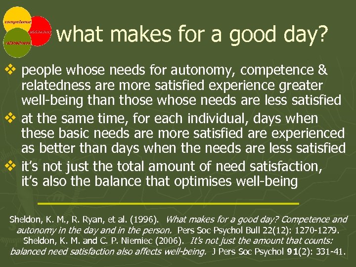 what makes for a good day? v people whose needs for autonomy, competence &
