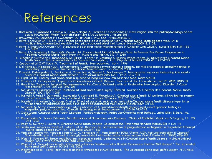 References 1. Berciano J, Gallardo E, Garcıa A, Pelayo-Negro AL, Infante G, Combarros O.