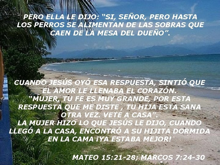 PERO ELLA LE DIJO: “SI, SEÑOR, PERO HASTA LOS PERROS SE ALIMENTAN DE LAS