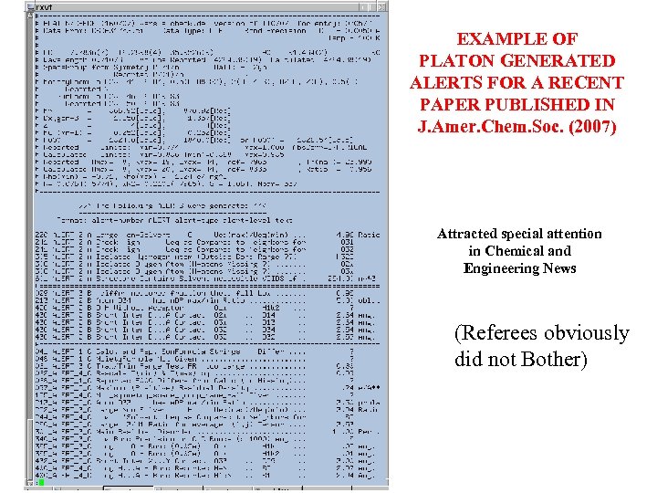 EXAMPLE OF PLATON GENERATED ALERTS FOR A RECENT PAPER PUBLISHED IN J. Amer. Chem.