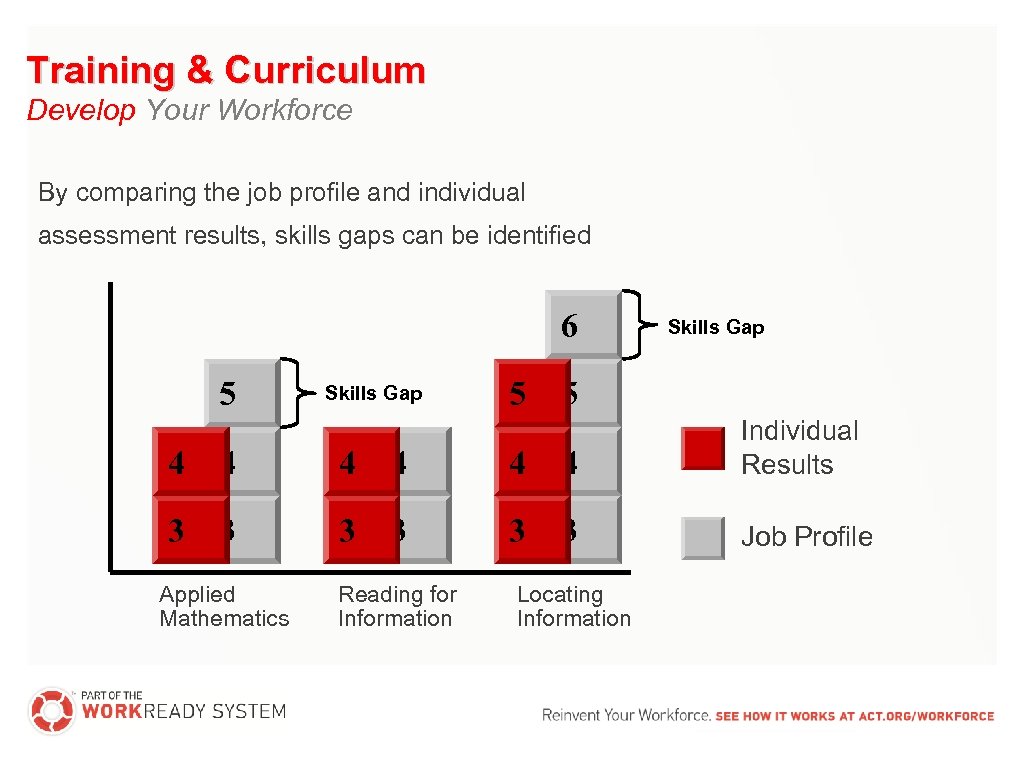 Training & Curriculum Develop Your Workforce By comparing the job profile and individual assessment