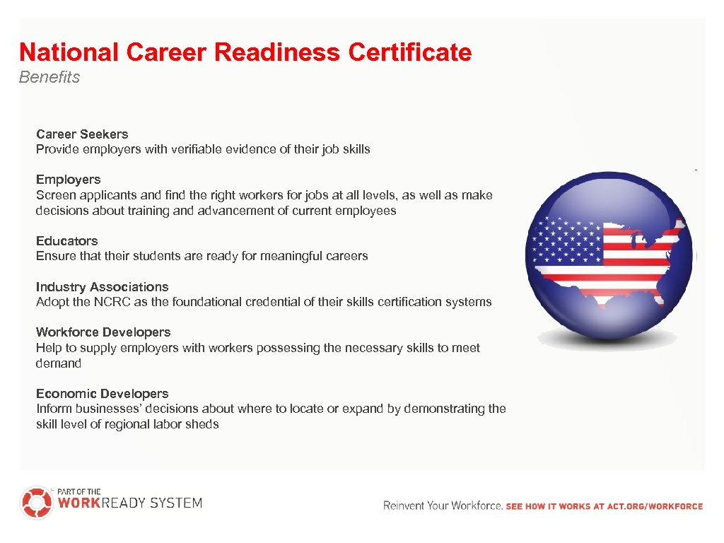 National Career Readiness Certificate Benefits Career Seekers Provide employers with verifiable evidence of their