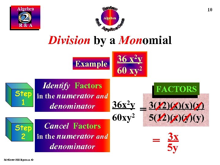 Algebra 10 Algebra R&A Division by a Monomial 36 x 2 y Example 60