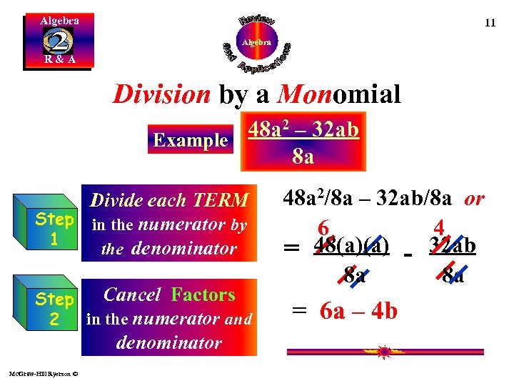 Algebra 11 Algebra R&A Division by a Monomial 48 a 2 – 32 ab