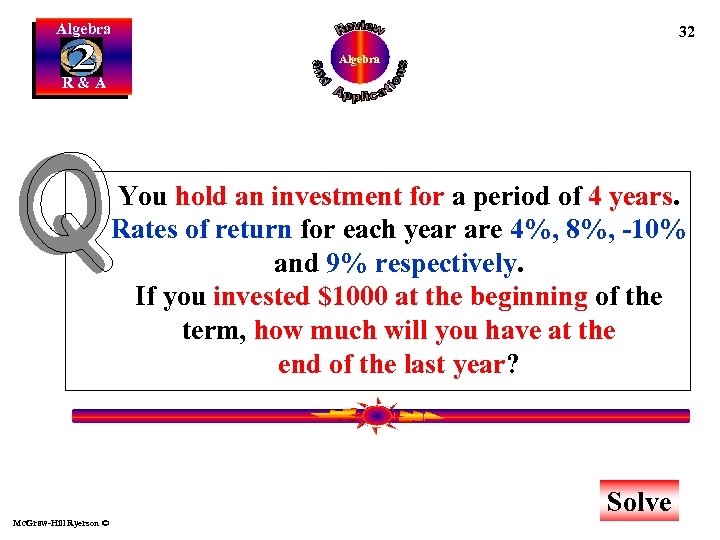 Algebra 32 Algebra R&A You hold an investment for a period of 4 years.