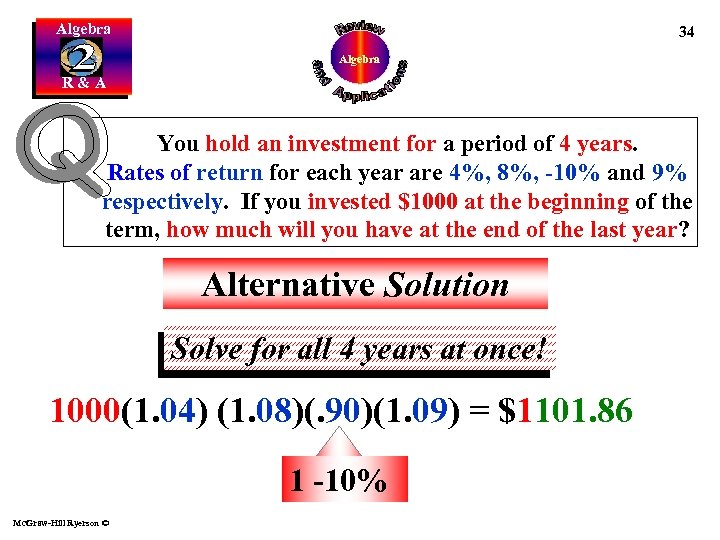 Algebra 34 Algebra R&A You hold an investment for a period of 4 years.