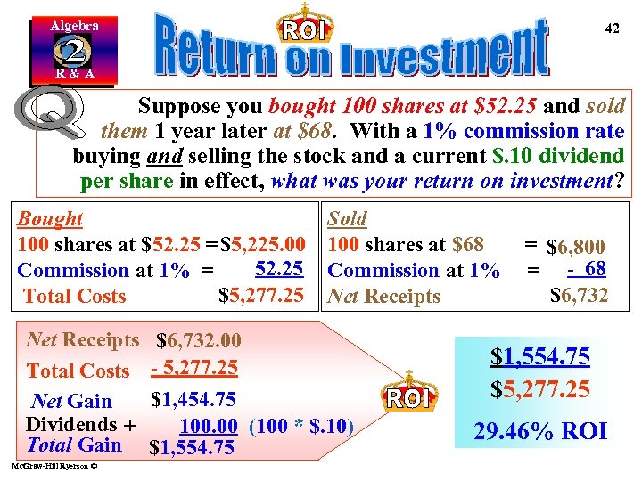 Algebra 42 R&A Suppose you bought 100 shares at $52. 25 and sold them