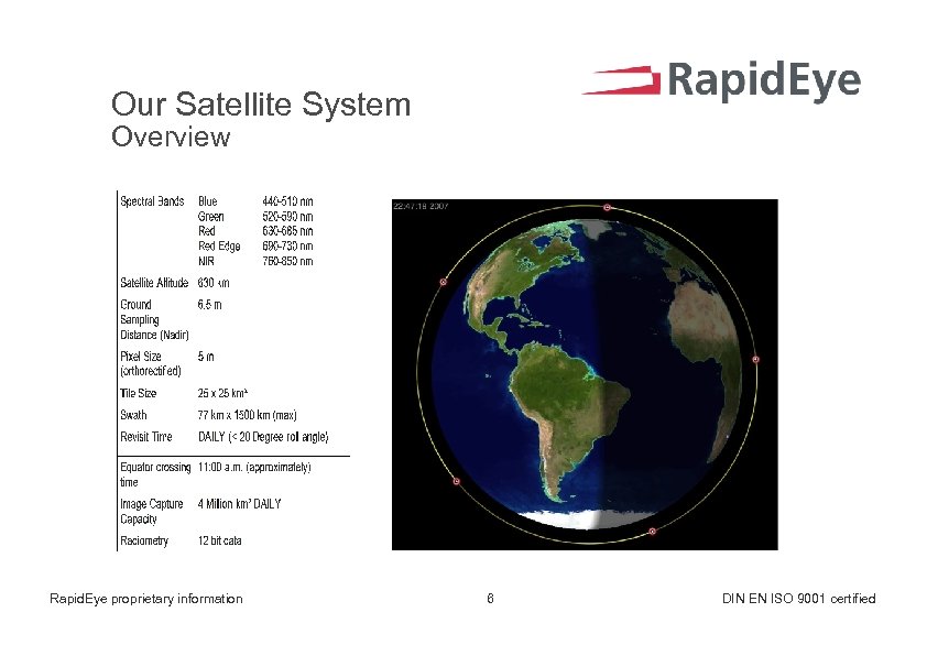 Our Satellite System Overview Rapid. Eye proprietary information 6 DIN EN ISO 9001 certified