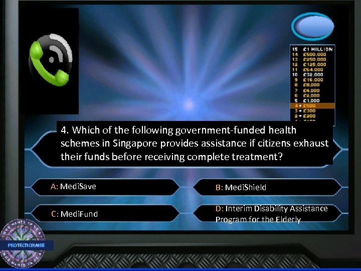 4. Which of the following government-funded health schemes in Singapore provides assistance if citizens