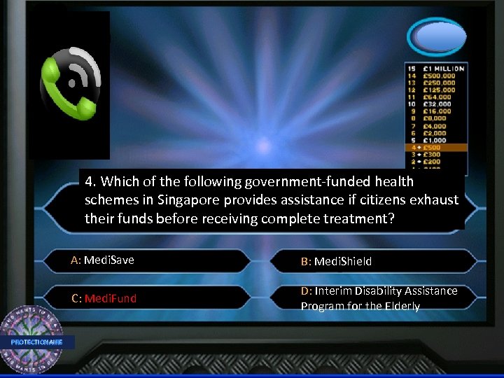 4. Which of the following government-funded health schemes in Singapore provides assistance if citizens
