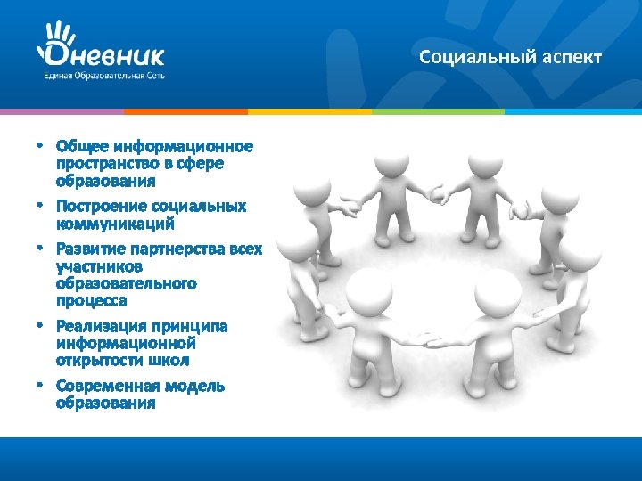Социальный аспект • Общее информационное пространство в сфере образования • Построение социальных коммуникаций •