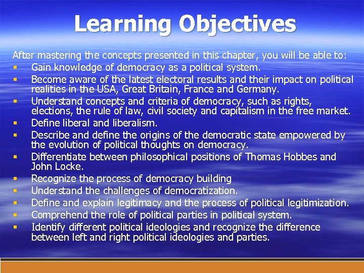 Learning Objectives After mastering the concepts presented in this chapter, you will be able