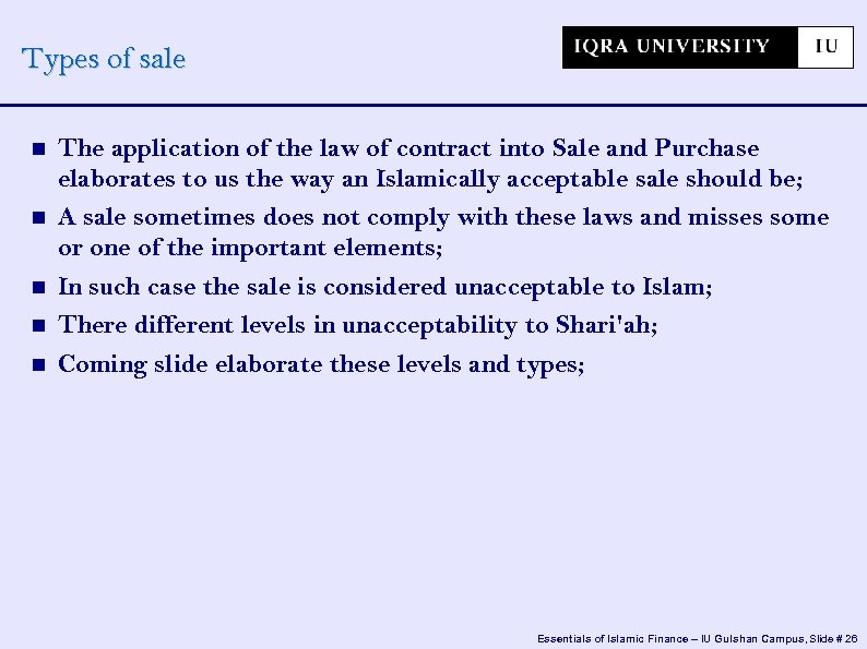 Types of sale The application of the law of contract into Sale and Purchase