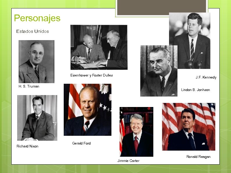 Personajes Estados Unidos Eisenhower y Foster Dulles J. F. Kennedy H. S. Truman Richard