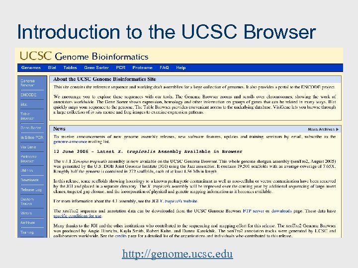 Introduction to the UCSC Browser http: //genome. ucsc. edu 