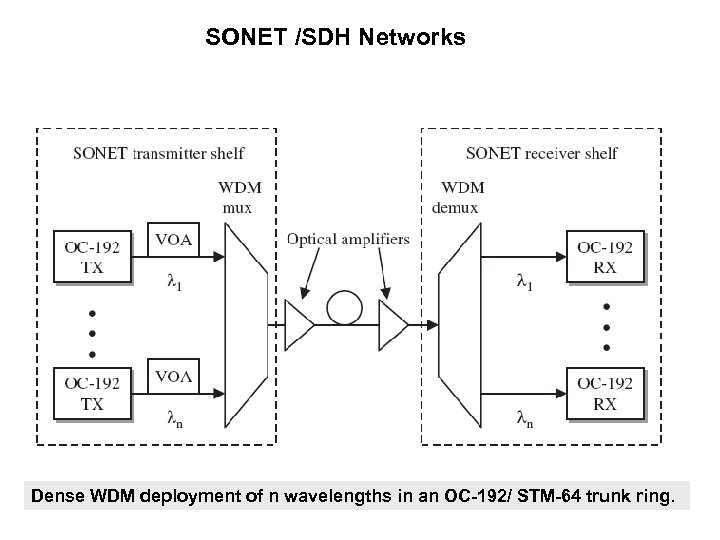 SONET /SDH Networks Dense WDM deployment of n wavelengths in an OC-192/ STM-64 trunk