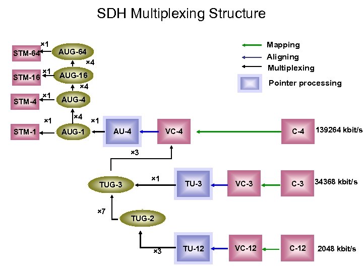 SDH Multiplexing Structure × 1 STM-64 STM-16 STM-4 × 1 × 1 STM-1 Mapping