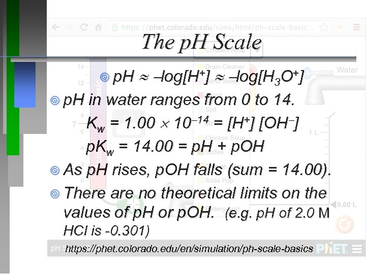 The p. H Scale ¥ p. H log[H+] log[H 3 O+] ¥ p. H
