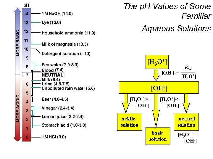 The p. H Values of Some Familiar Aqueous Solutions [H 3 O+] [OH-] =