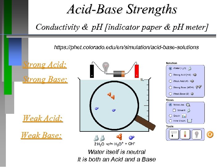 Acid-Base Strengths Conductivity & p. H [indicator paper & p. H meter] https: //phet.