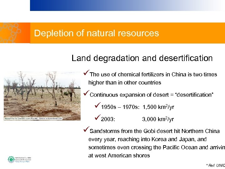 Depletion of natural resources Land degradation and desertification üThe use of chemical fertilizers in