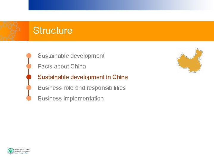Structure Sustainable development Facts about China Sustainable development in China Business role and responsibilities