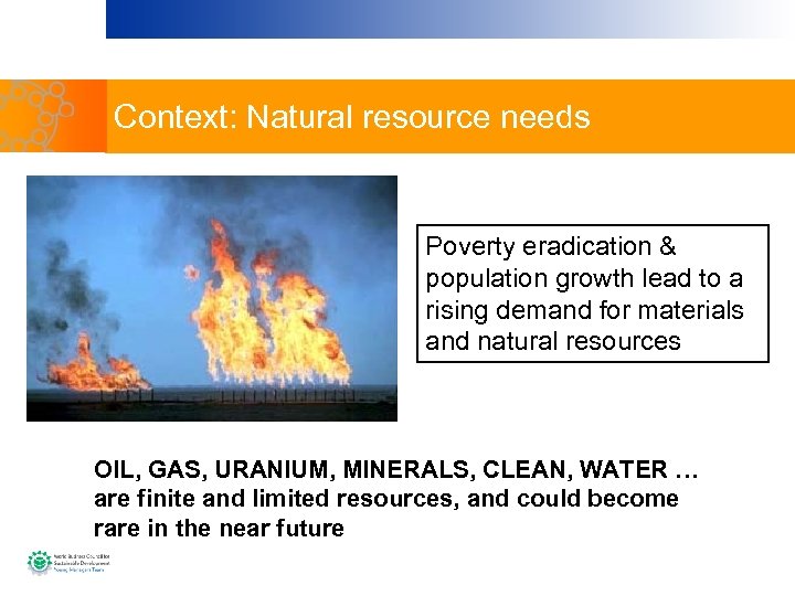 Context: Natural resource needs Poverty eradication & population growth lead to a rising demand