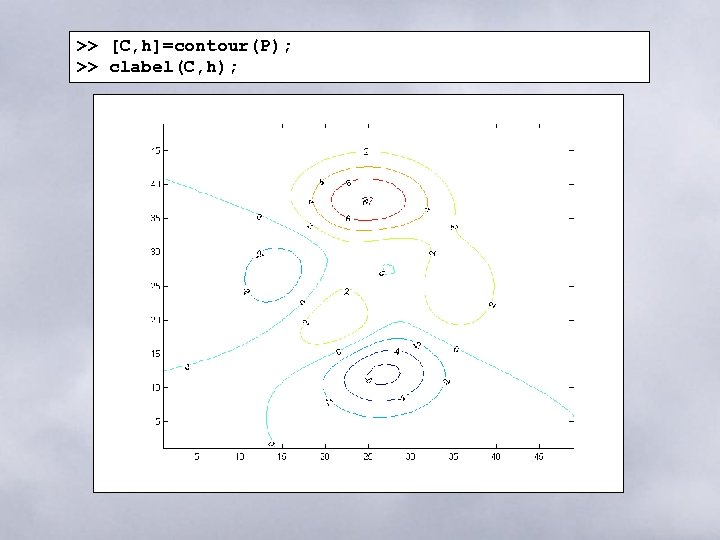 >> [C, h]=contour(P); >> clabel(C, h); 