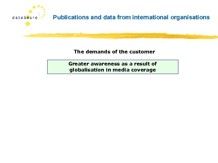 Publications and data from international organisations The demands of the customer Greater awareness as