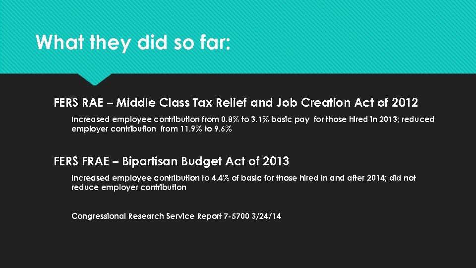 What they did so far: FERS RAE – Middle Class Tax Relief and Job