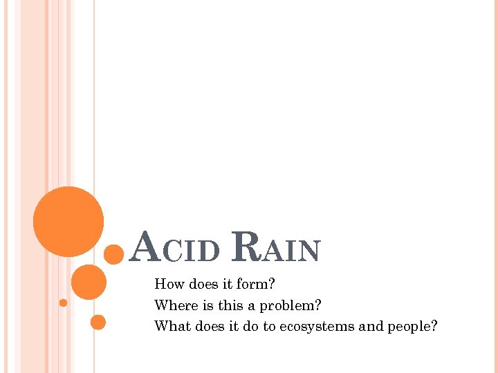 ACID RAIN How does it form? Where is this a problem? What does it