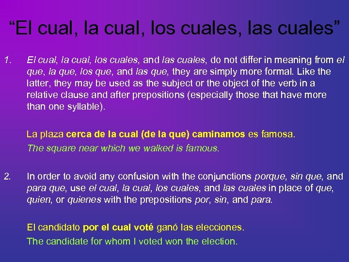 “El cual, la cual, los cuales, las cuales” 1. El cual, la cual, los