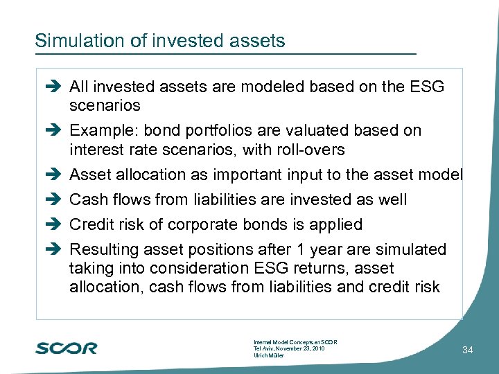 Simulation of invested assets All invested assets are modeled based on the ESG scenarios