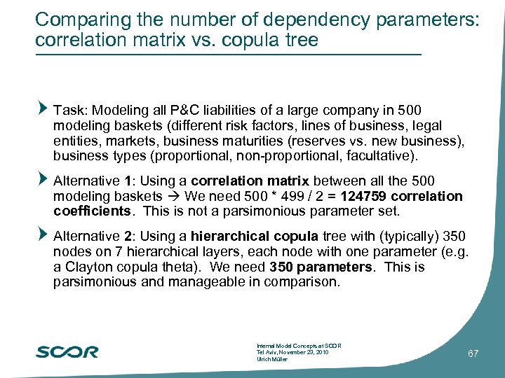 Comparing the number of dependency parameters: correlation matrix vs. copula tree Task: Modeling all