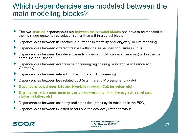 Which dependencies are modeled between the main modeling blocks? The two marked dependencies are