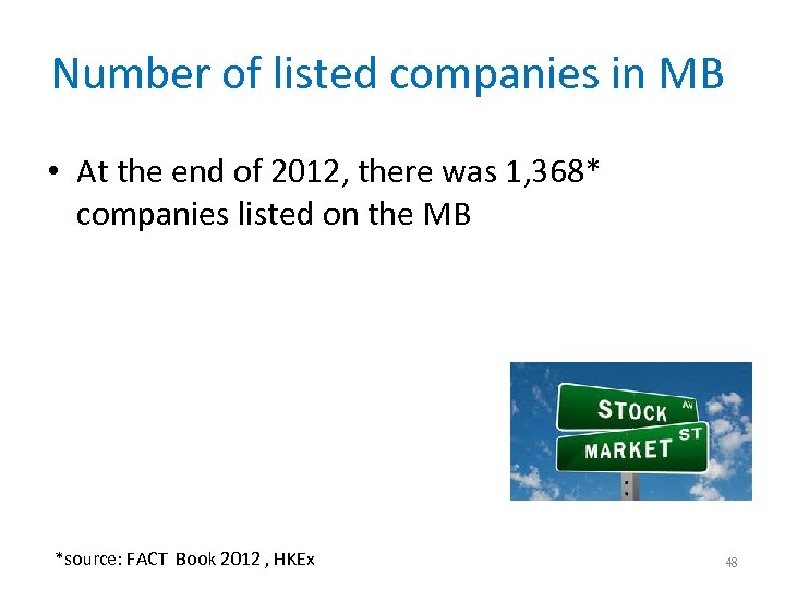 Number of listed companies in MB • At the end of 2012, there was