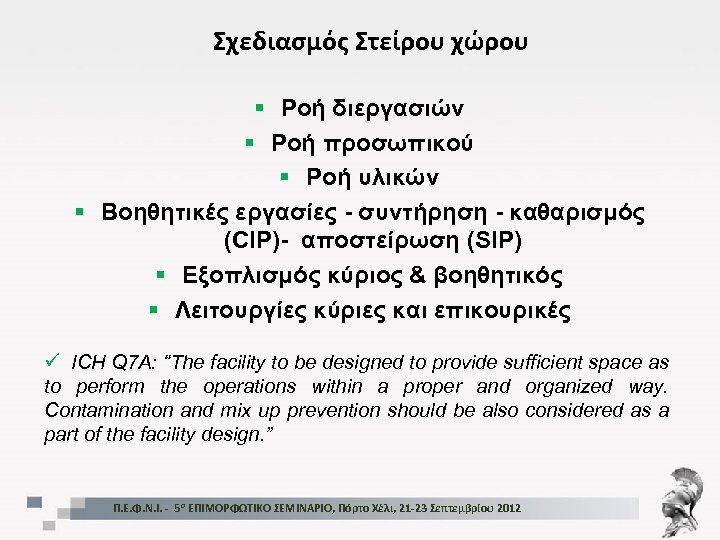 Σχεδιασμός Στείρου χώρου § Ροή διεργασιών § Ροή προσωπικού § Ροή υλικών § Βοηθητικές