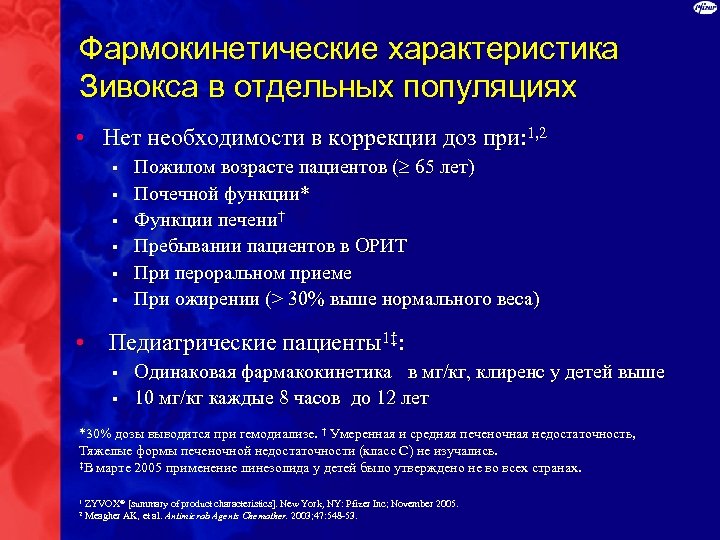 Фармокинетические характеристика Зивокса в отдельных популяциях • Нет необходимости в коррекции доз при: 1,