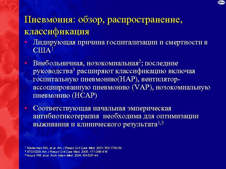 Пневмония: обзор, распространение, классификация • Лидирующая причина госпитализации и смертности в США 1 •