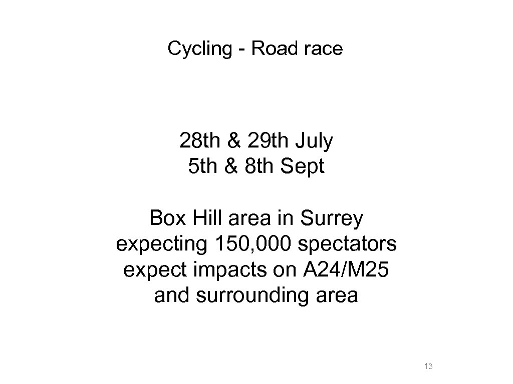 Cycling - Road race 28 th & 29 th July 5 th & 8