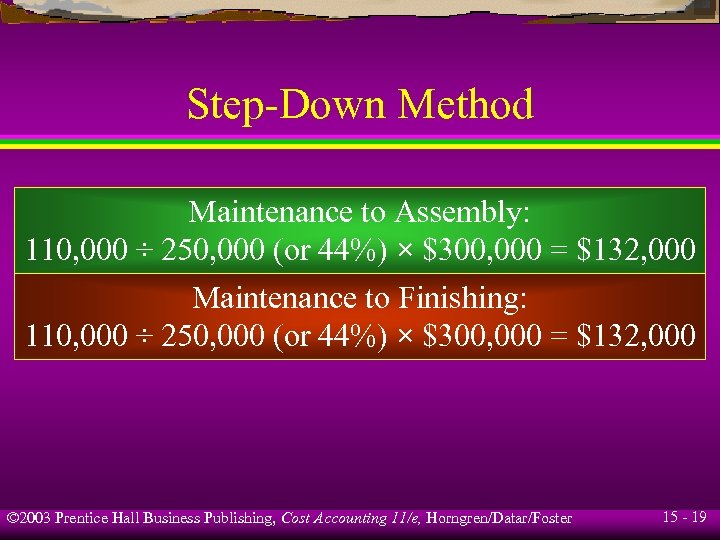Step-Down Method Maintenance to Assembly: 110, 000 ÷ 250, 000 (or 44%) × $300,