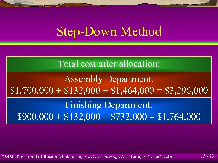 Step-Down Method Total cost after allocation: Assembly Department: $1, 700, 000 + $132, 000
