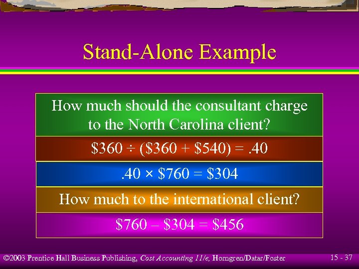 Stand-Alone Example How much should the consultant charge to the North Carolina client? $360