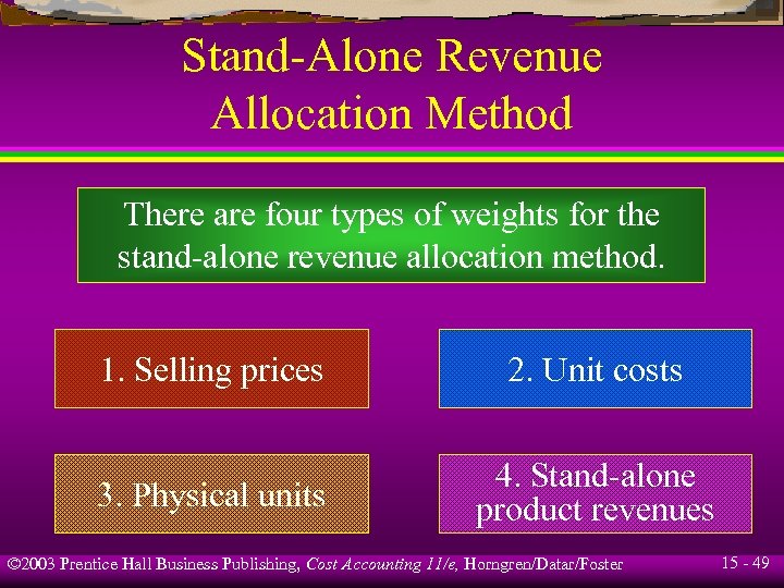 Stand-Alone Revenue Allocation Method There are four types of weights for the stand-alone revenue