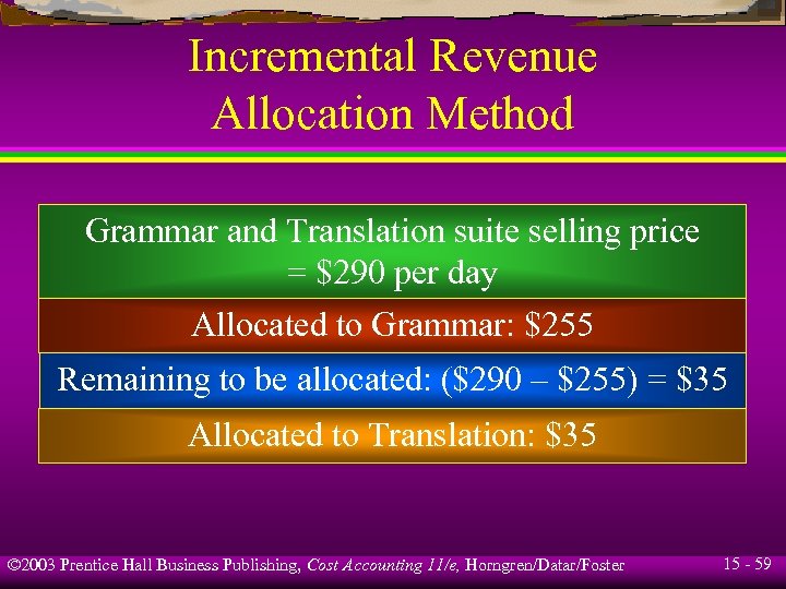 Incremental Revenue Allocation Method Grammar and Translation suite selling price = $290 per day